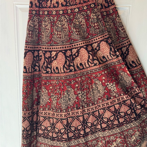 MAYA Elephant Lion FINAL PRICE* Wrap Skirt Cotton Tan Orange Black size S/M - Picture 6 of 6